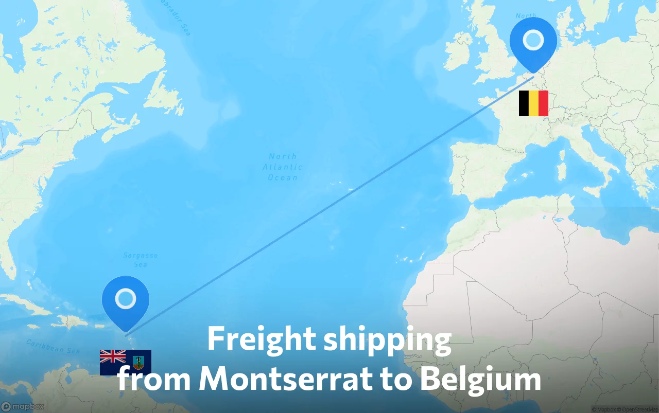 Shipping route from Montserrat to Belgium