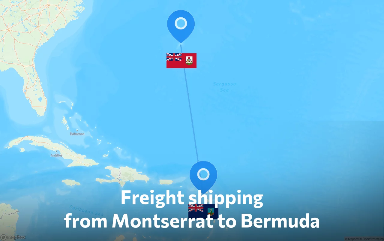 Shipping route from Montserrat to Bermuda