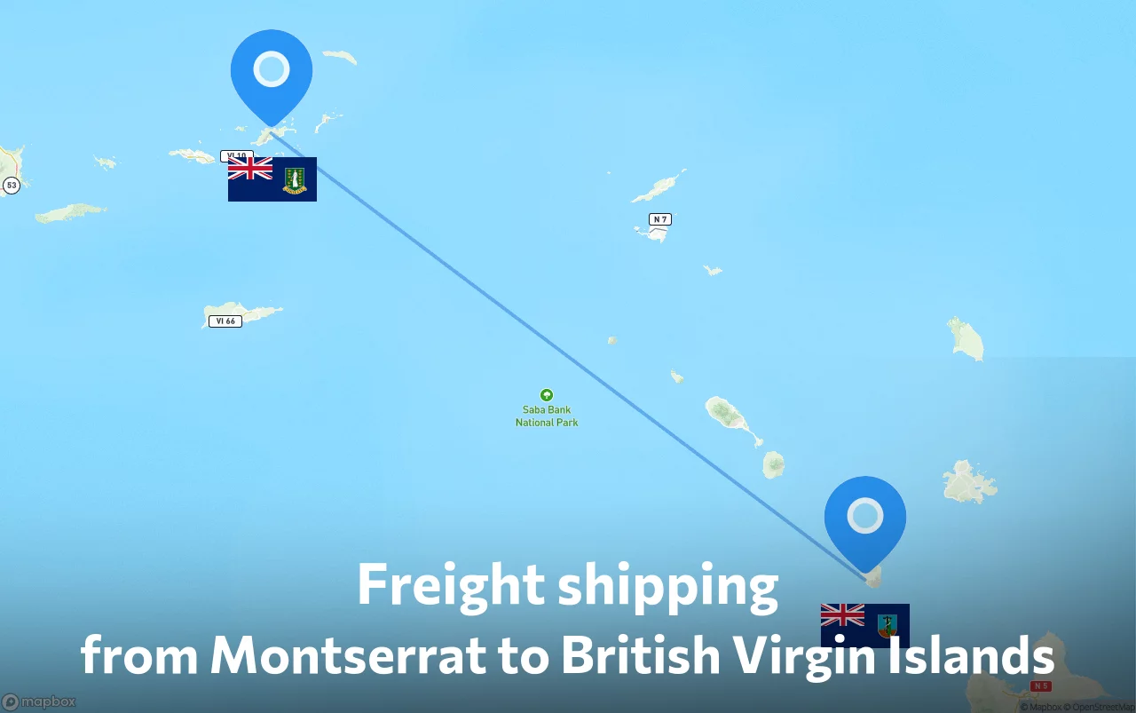 Shipping route from Montserrat to British Virgin Islands