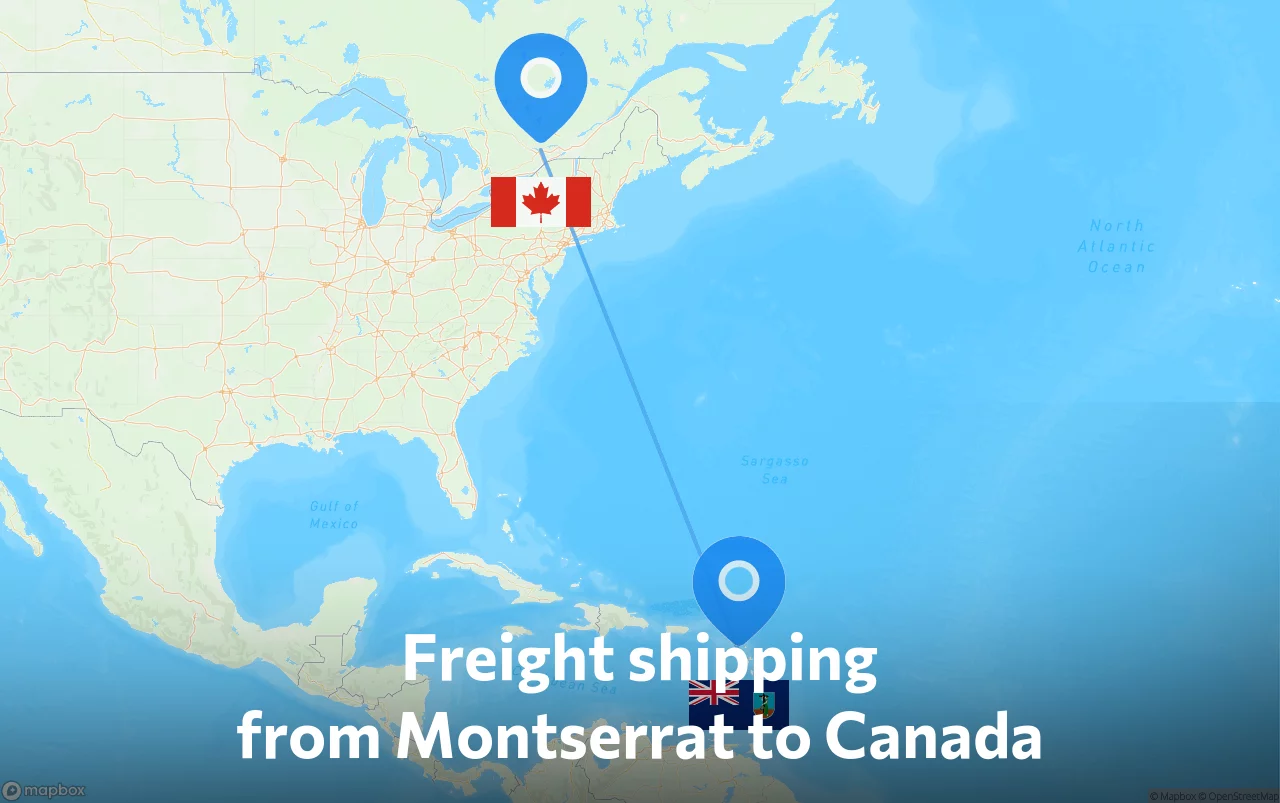 Shipping route from Montserrat to Canada
