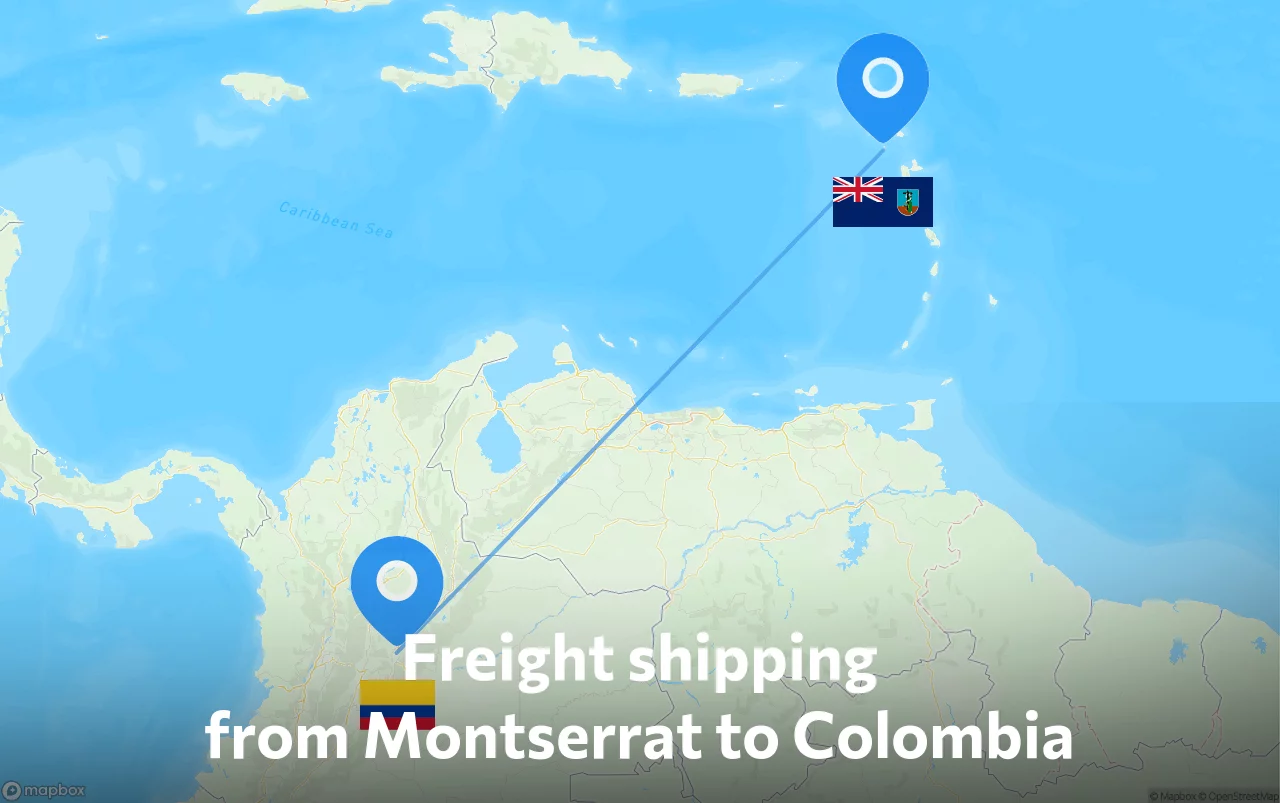 Shipping route from Montserrat to Colombia