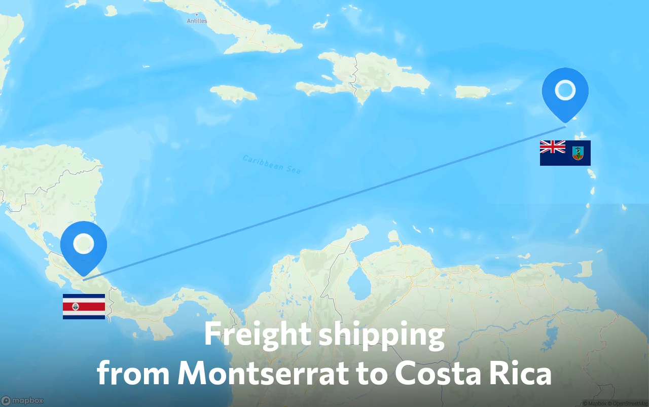 Shipping route from Montserrat to Costa Rica