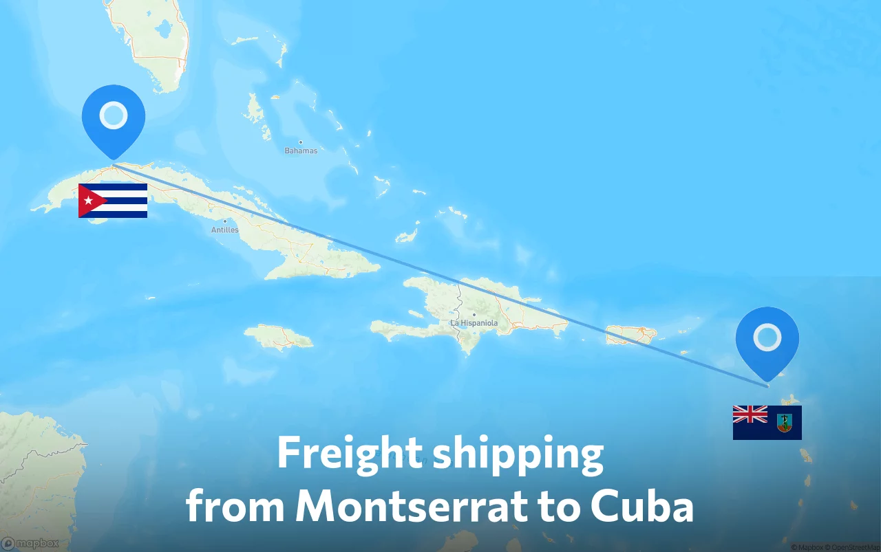 Shipping route from Montserrat to Cuba