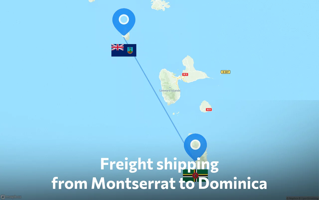 Shipping route from Montserrat to Dominica