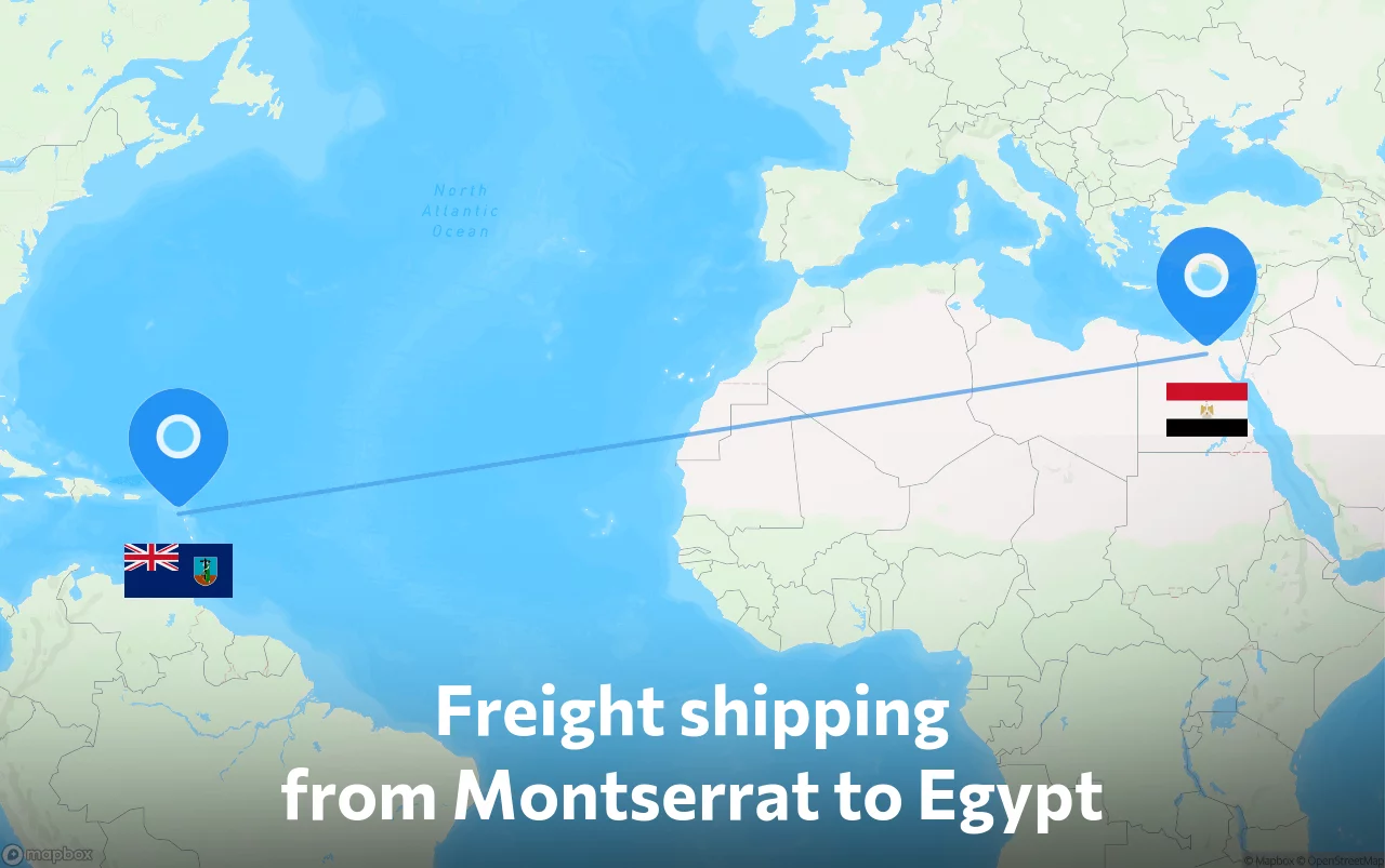 Shipping route from Montserrat to Egypt