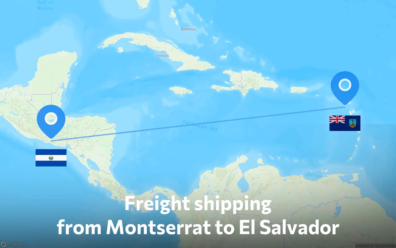 Shipping route from Montserrat to El Salvador