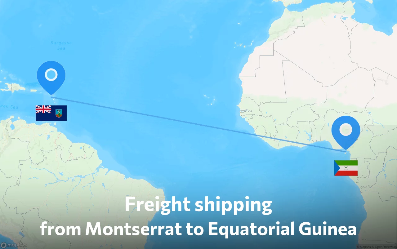 Shipping route from Montserrat to Equatorial Guinea