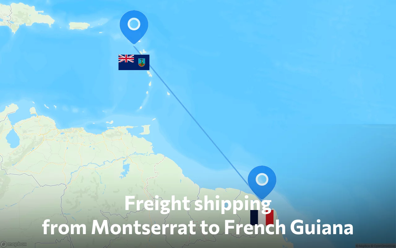 Shipping route from Montserrat to French Guiana