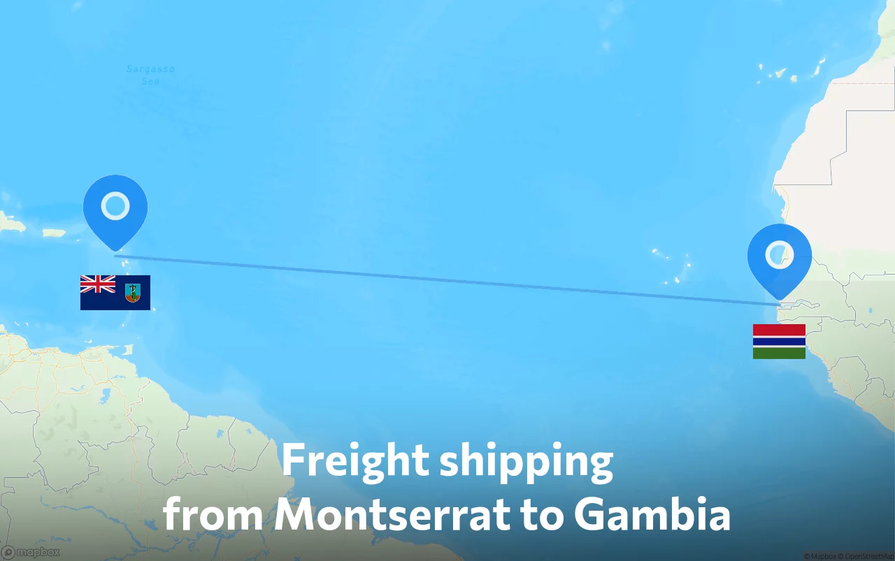 Shipping route from Montserrat to Gambia
