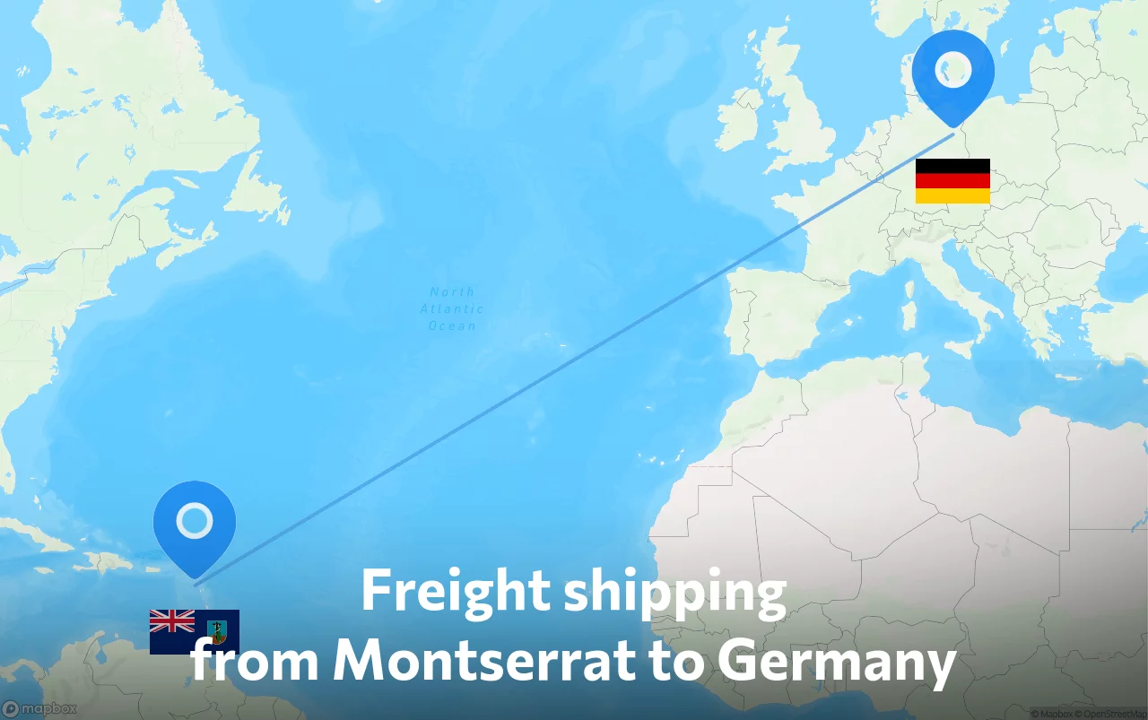 Shipping route from Montserrat to Germany