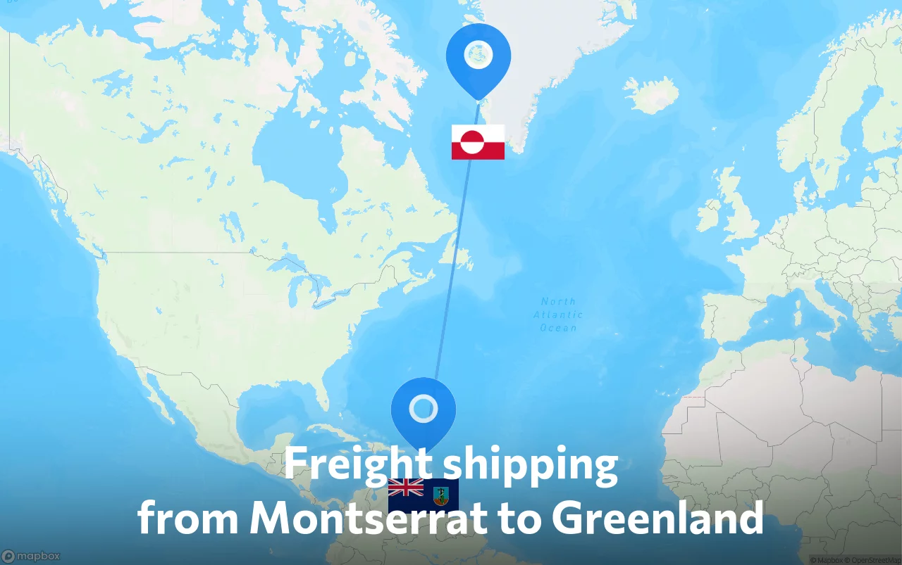 Shipping route from Montserrat to Greenland