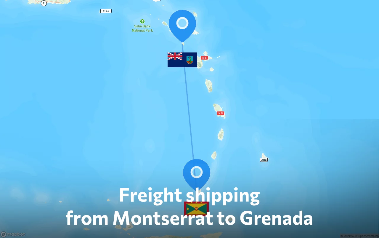 Shipping route from Montserrat to Grenada