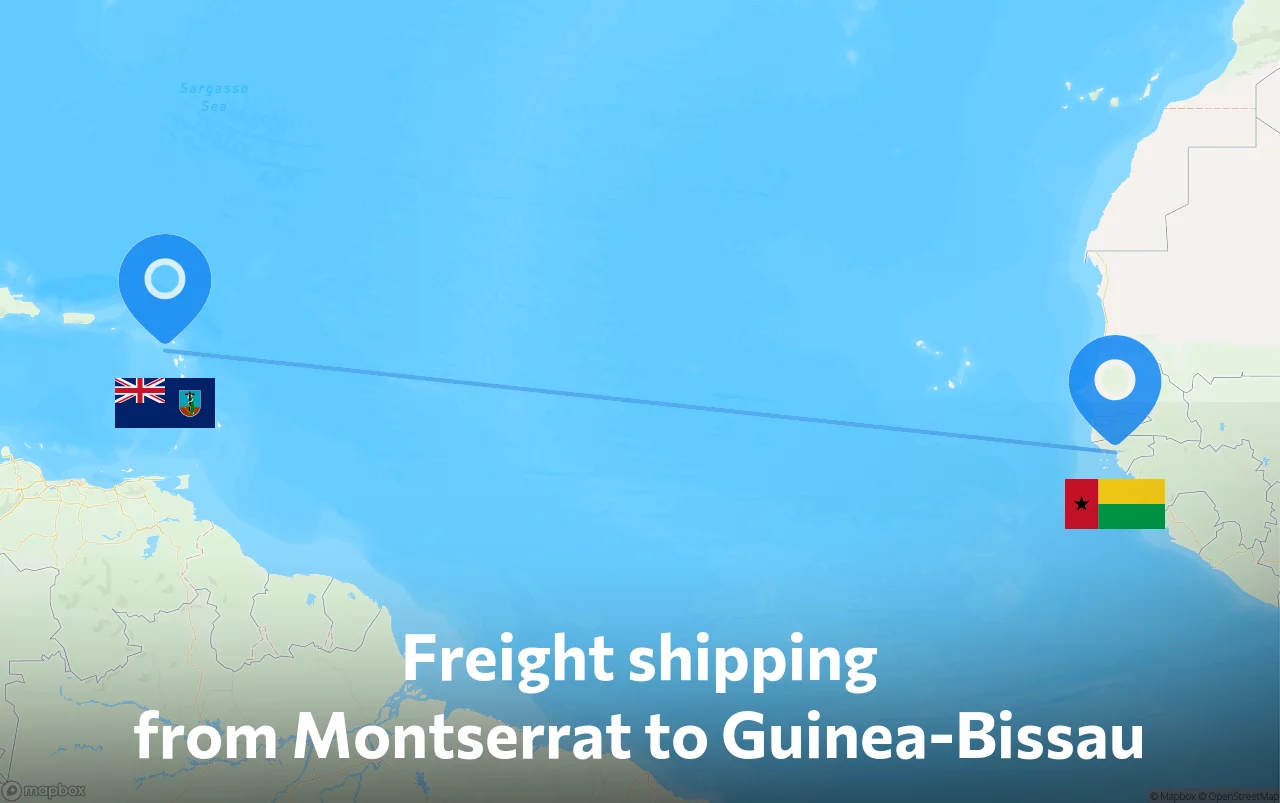 Shipping route from Montserrat to Guinea-Bissau