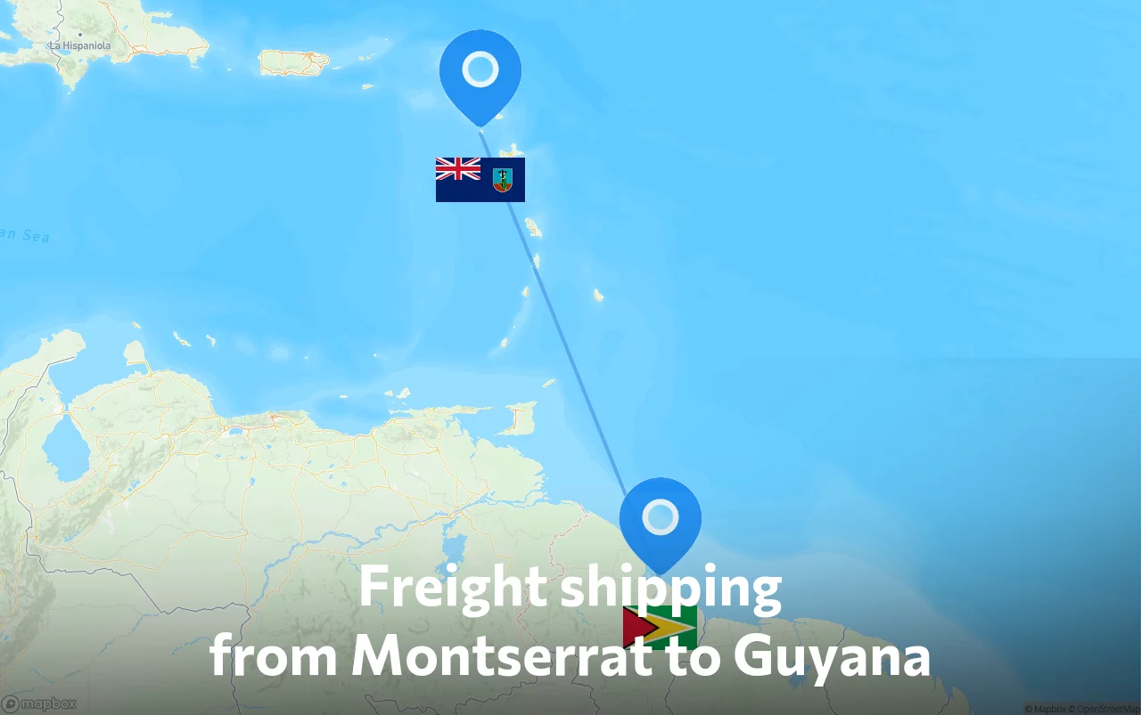 Shipping route from Montserrat to Guyana