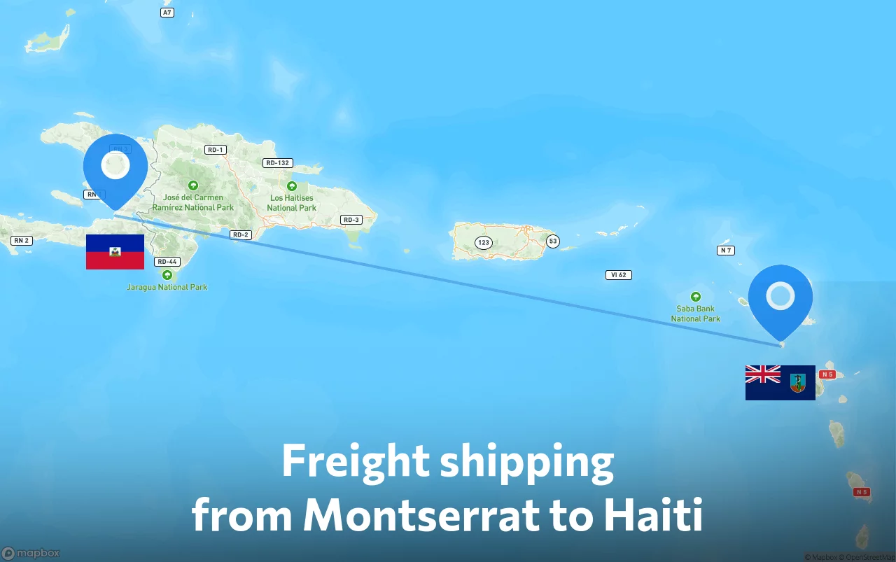 Shipping route from Montserrat to Haiti