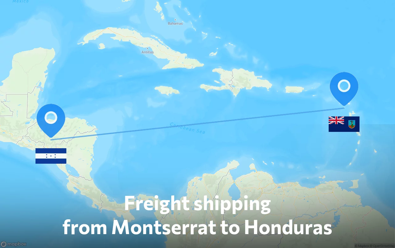 Shipping route from Montserrat to Honduras