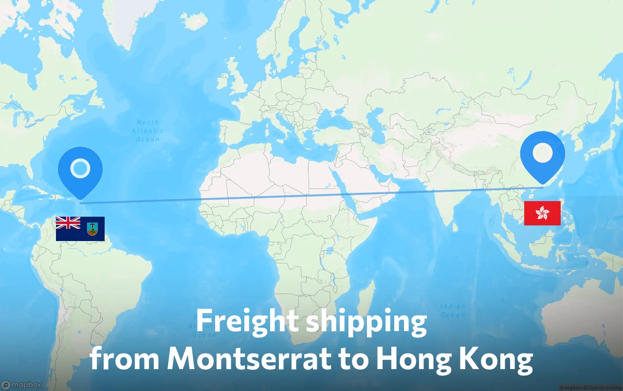 Shipping route from Montserrat to Hong Kong