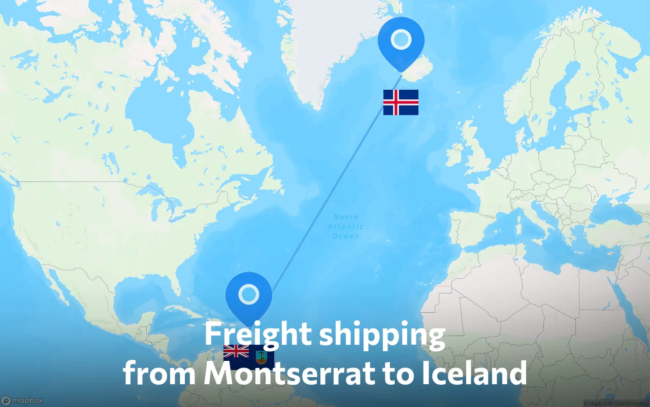 Shipping route from Montserrat to Iceland