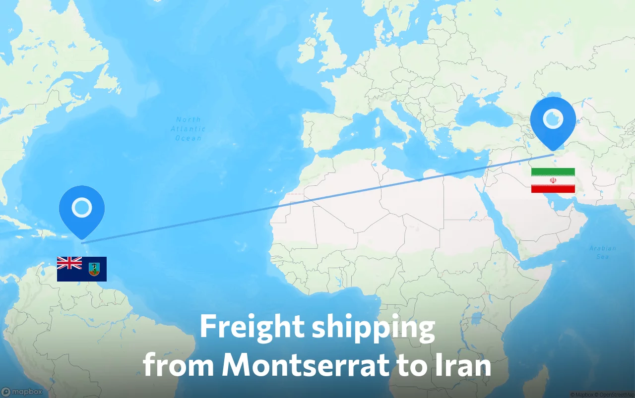 Shipping route from Montserrat to Iran