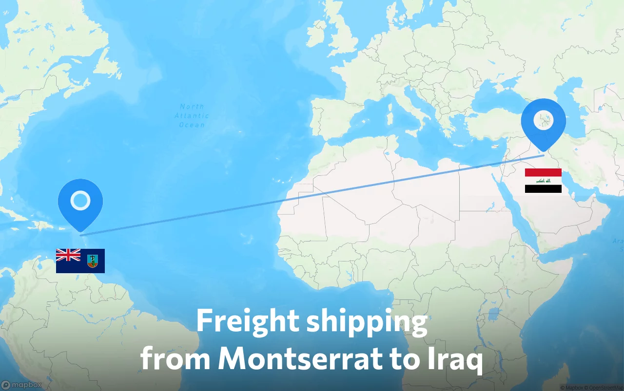 Shipping route from Montserrat to Iraq