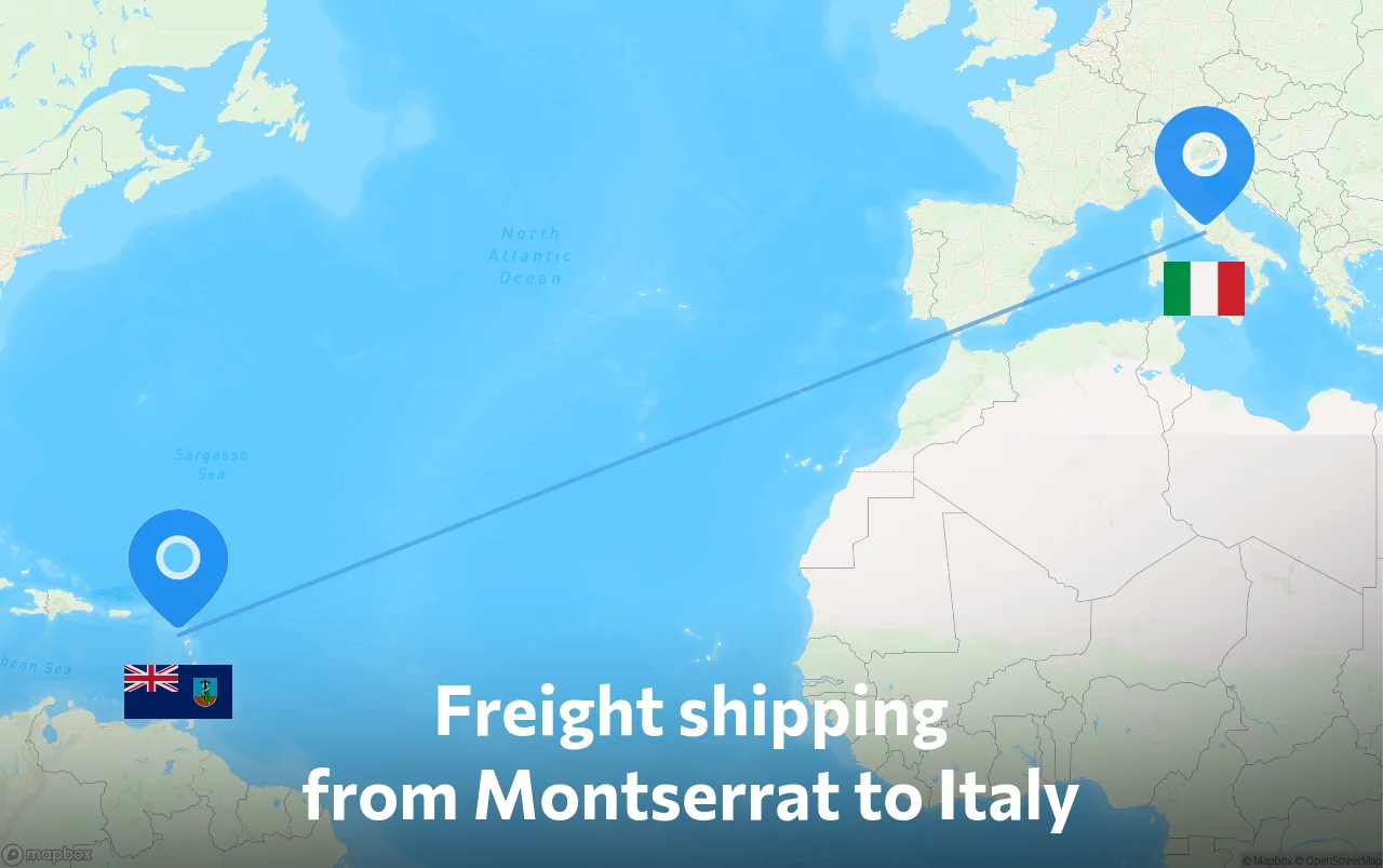 Shipping route from Montserrat to Italy