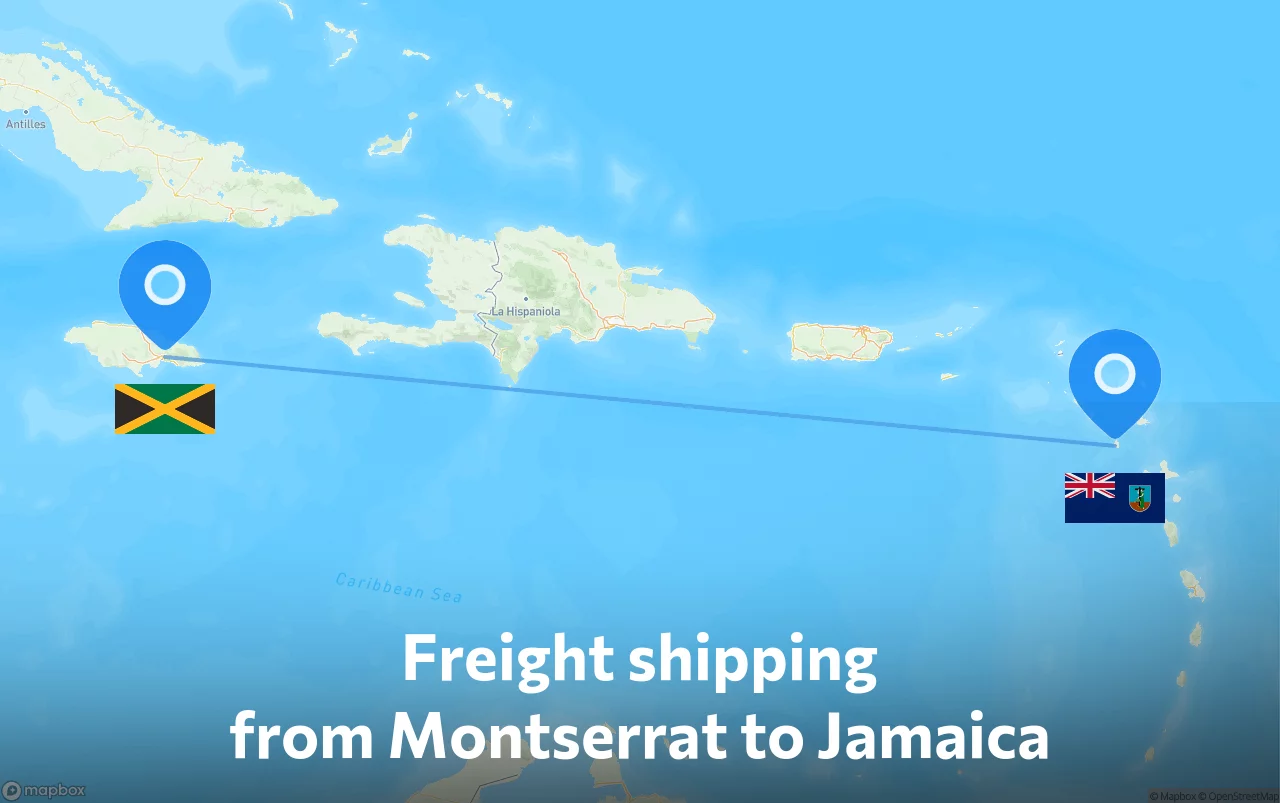 Shipping route from Montserrat to Jamaica