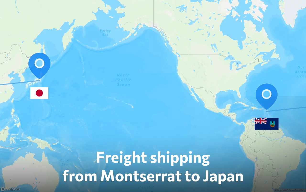 Shipping route from Montserrat to Japan
