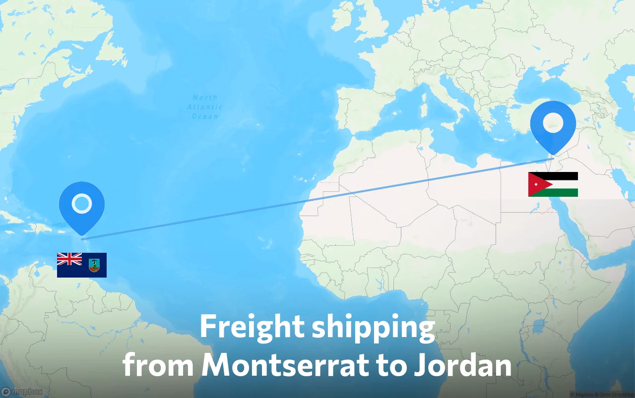 Shipping route from Montserrat to Jordan