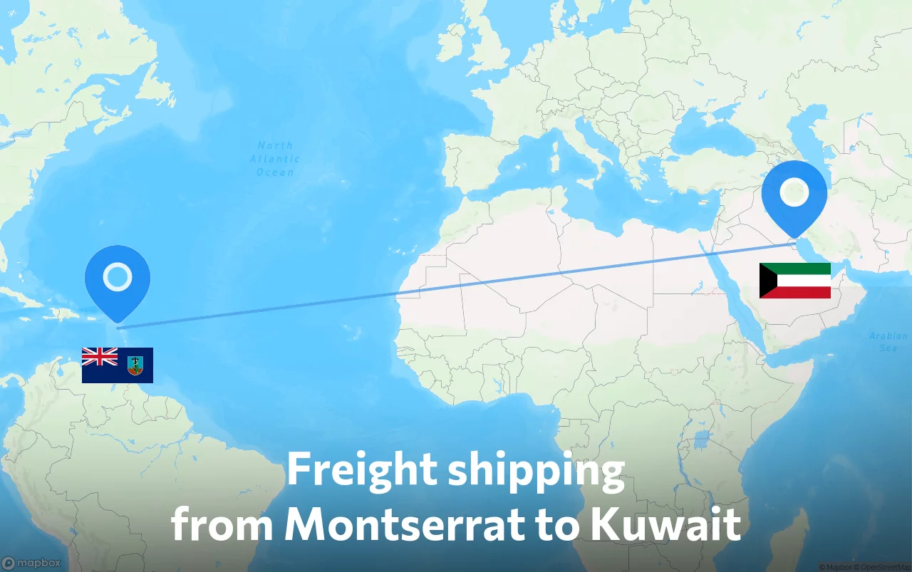 Shipping route from Montserrat to Kuwait