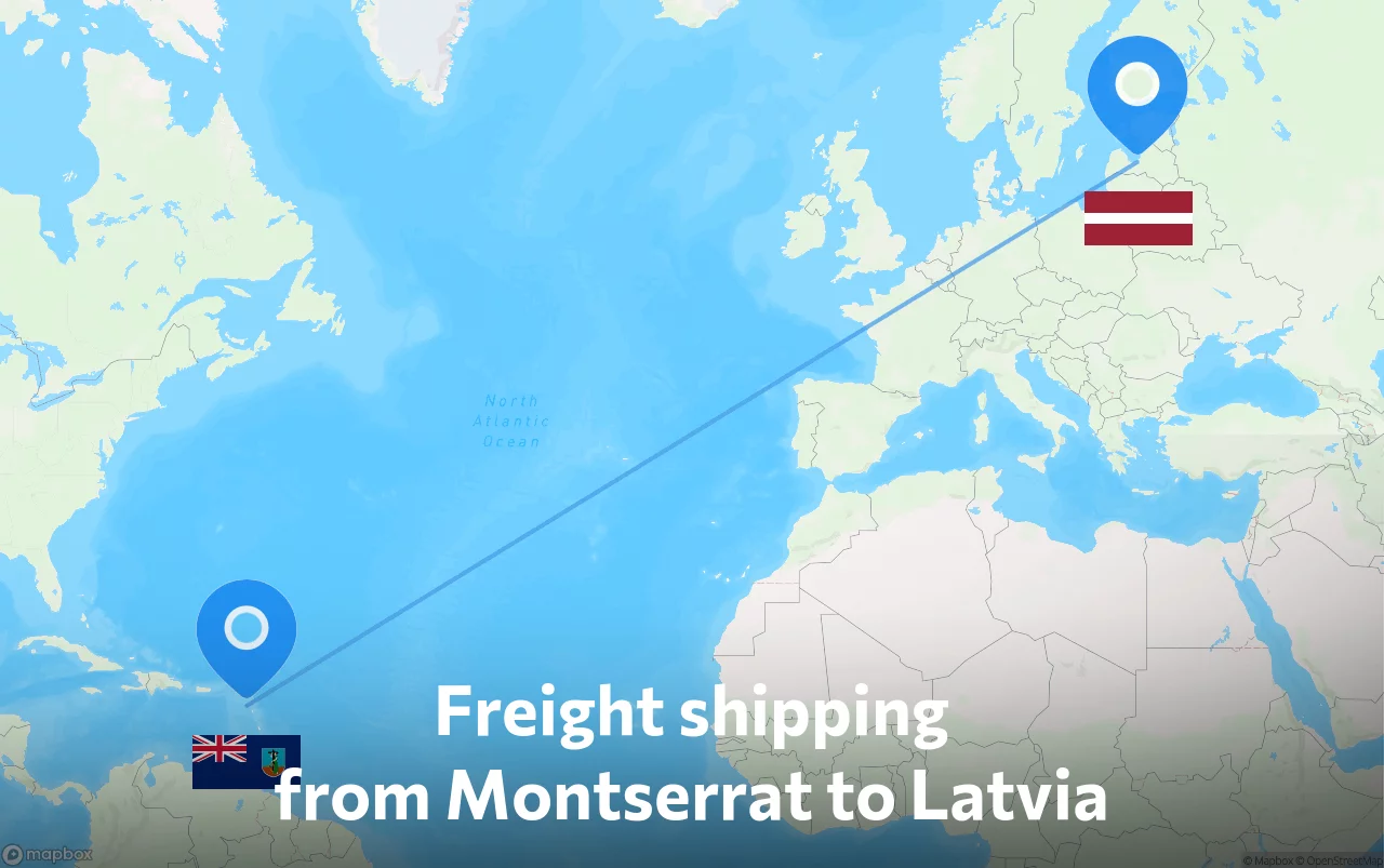 Shipping route from Montserrat to Latvia