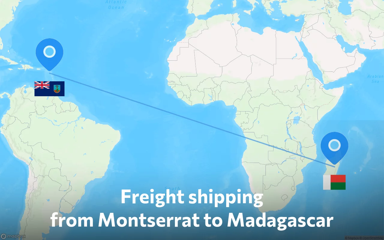 Shipping route from Montserrat to Madagascar