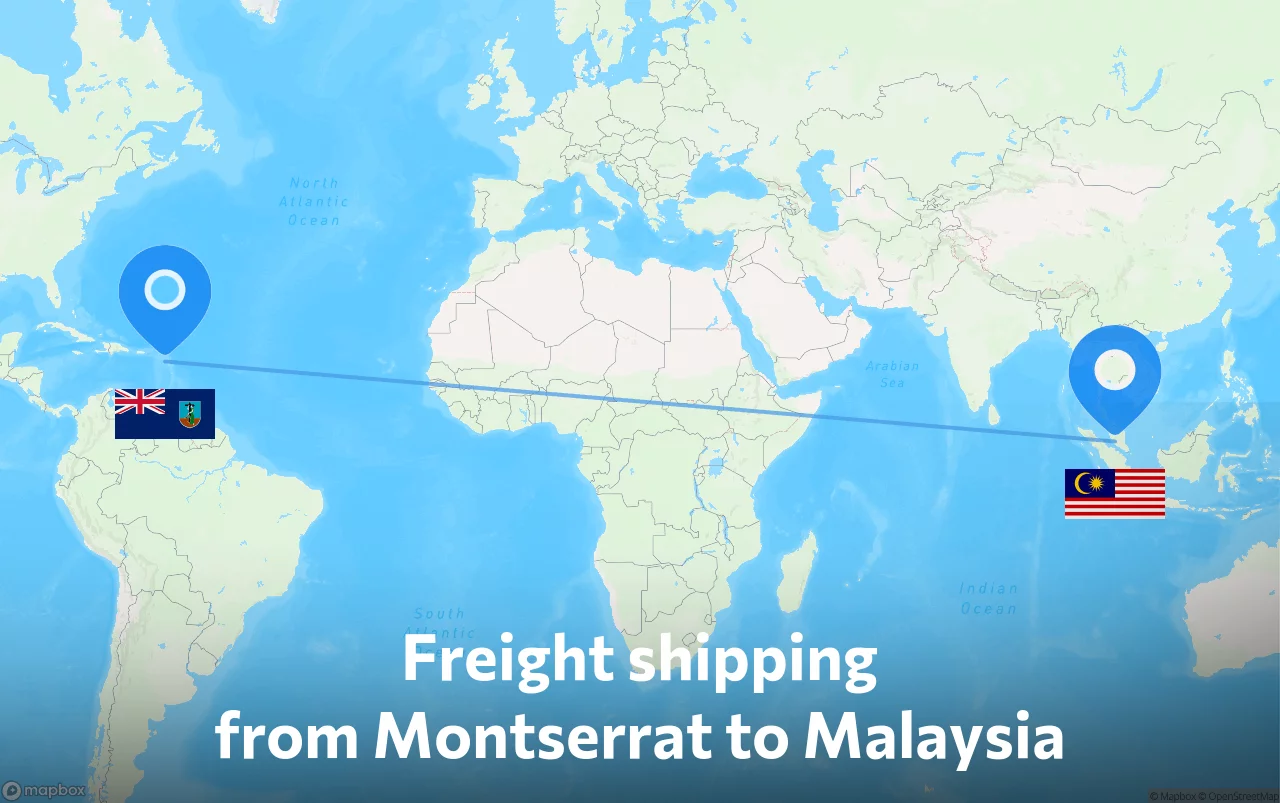 Shipping route from Montserrat to Malaysia