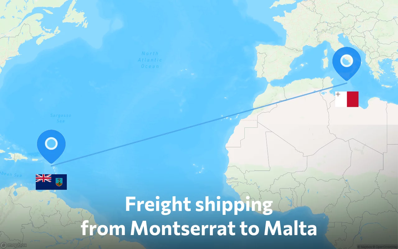 Shipping route from Montserrat to Malta
