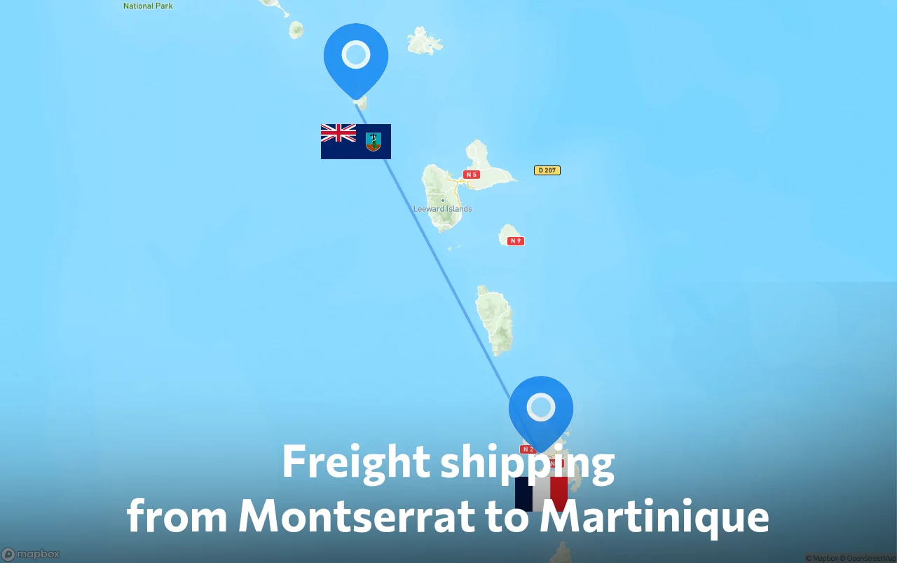 Shipping route from Montserrat to Martinique