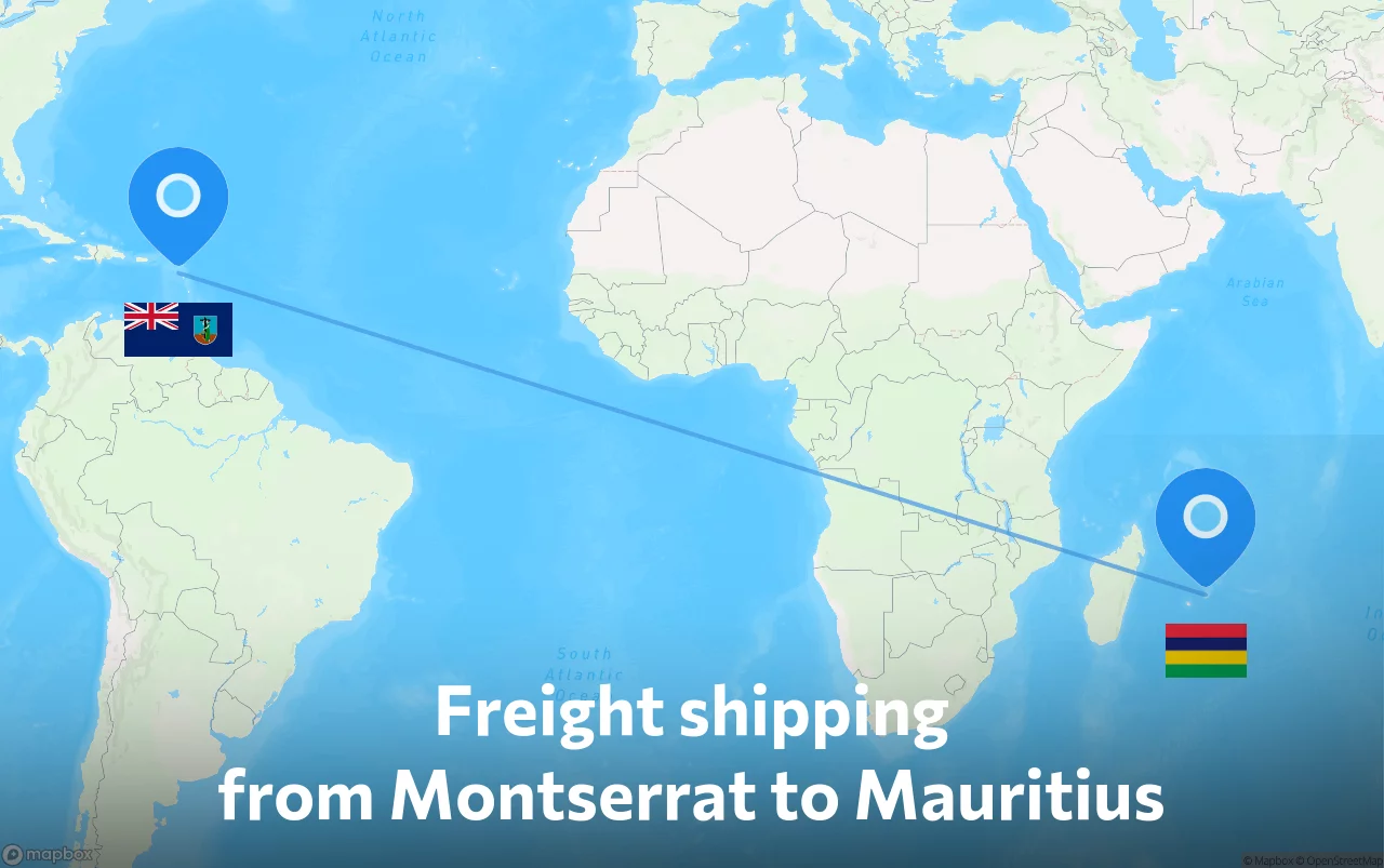 Shipping route from Montserrat to Mauritius