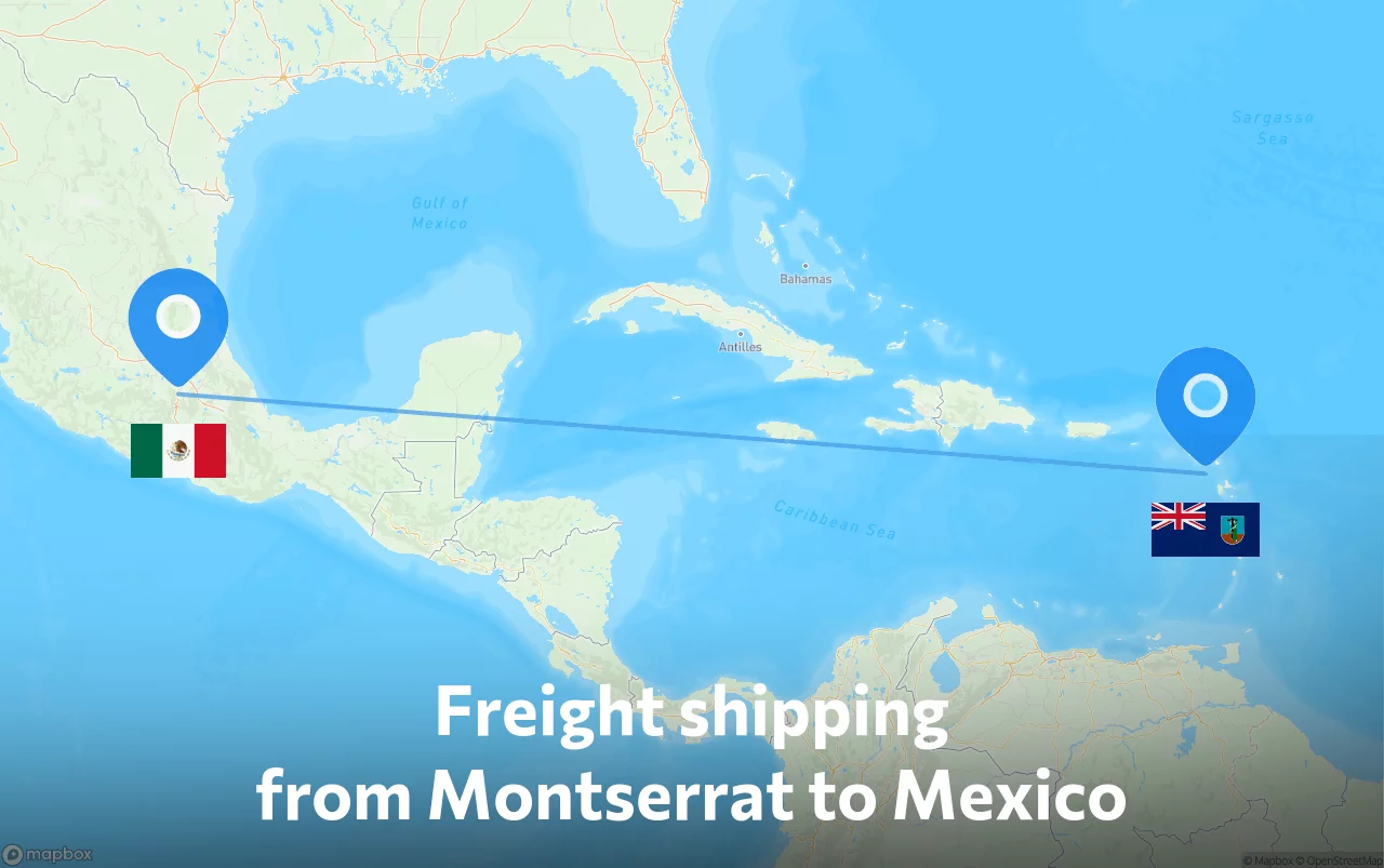 Shipping route from Montserrat to Mexico