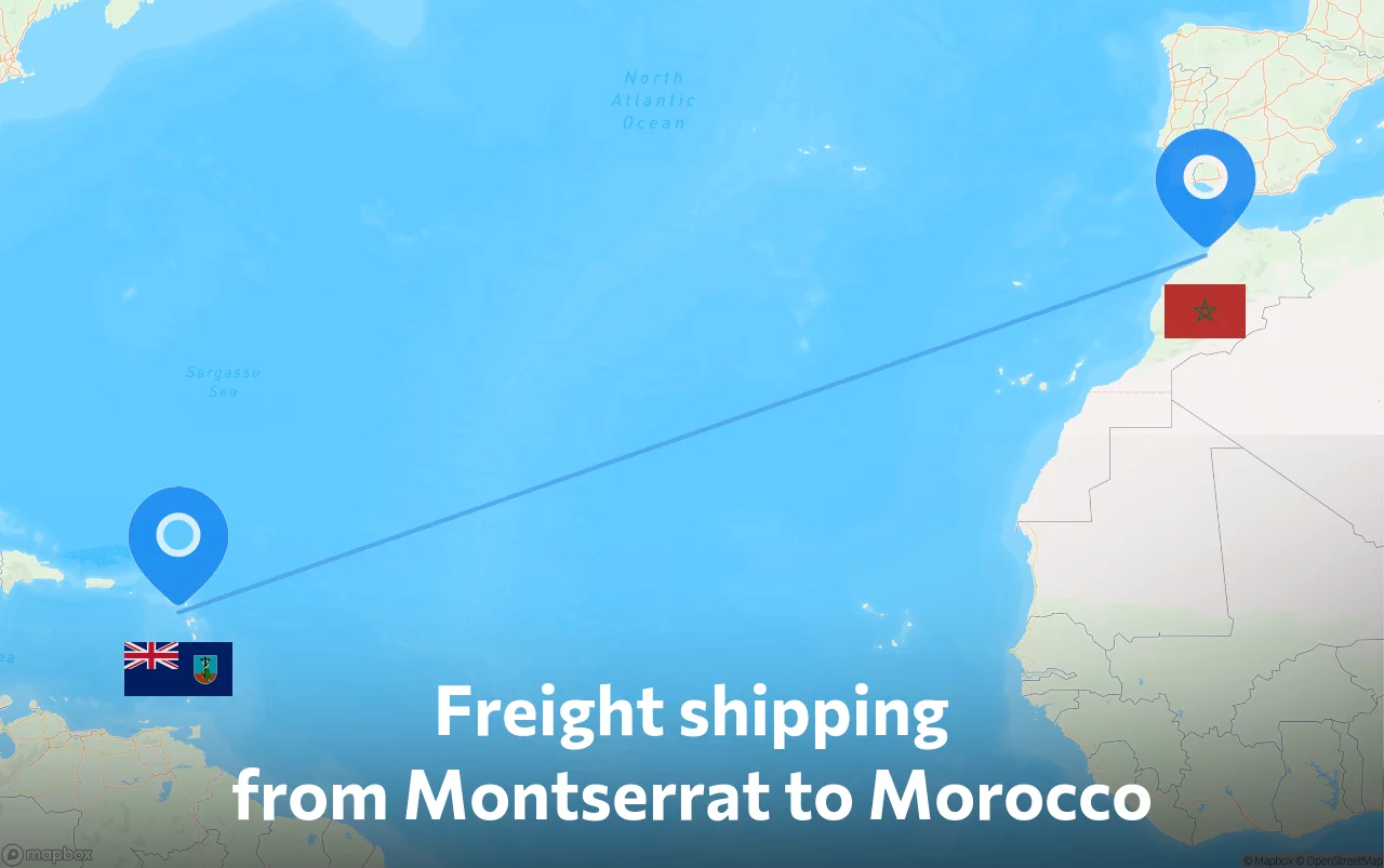 Shipping route from Montserrat to Morocco