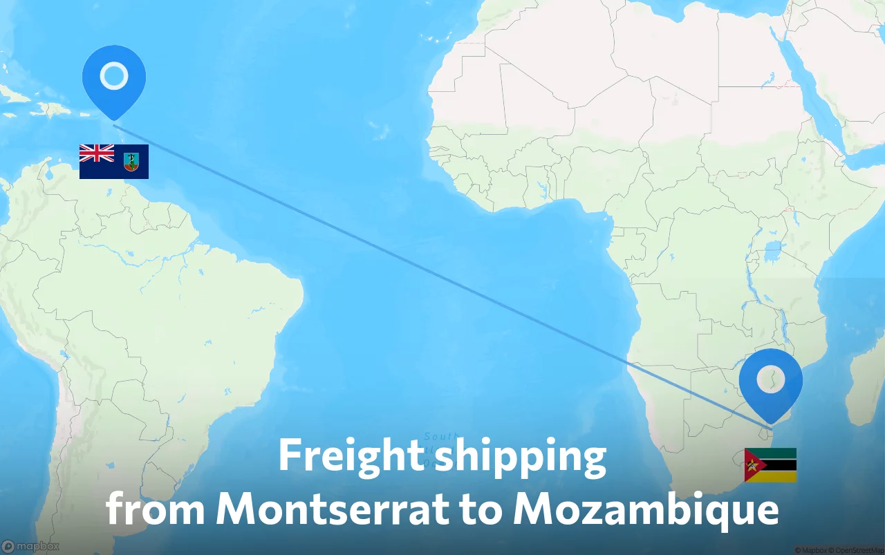 Shipping route from Montserrat to Mozambique