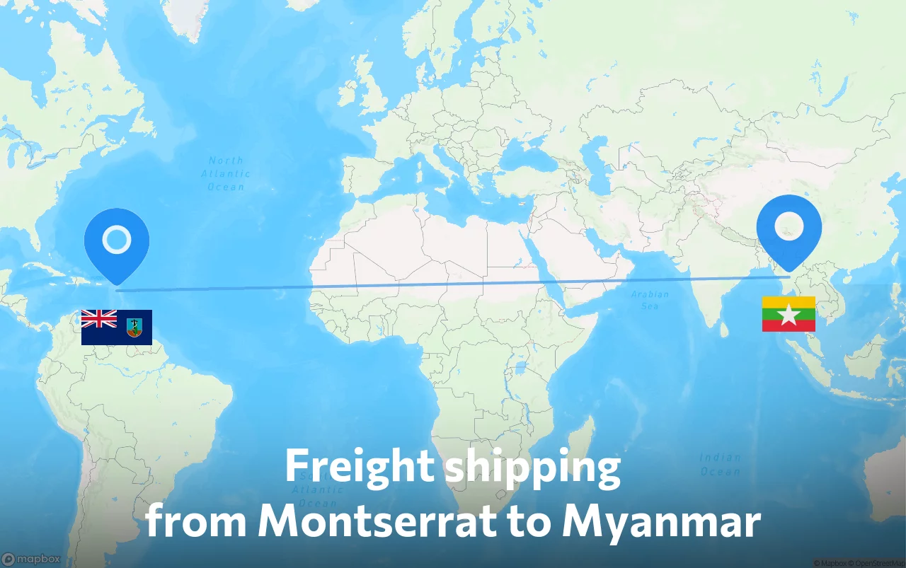 Shipping route from Montserrat to Myanmar