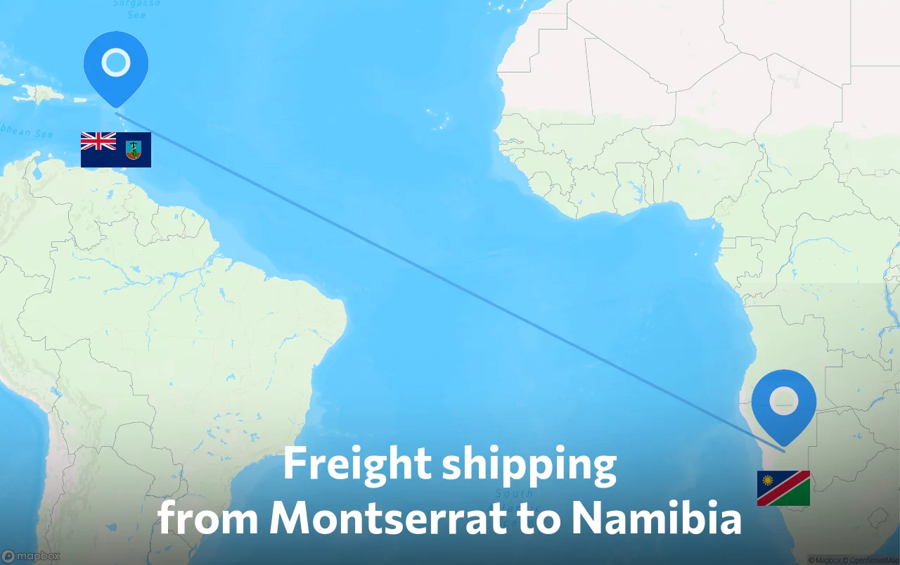 Shipping route from Montserrat to Namibia