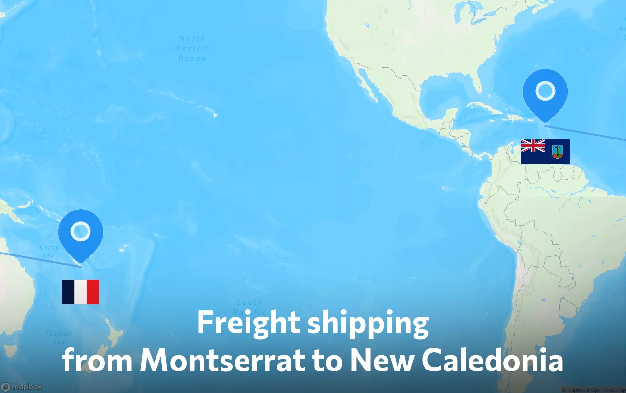Shipping route from Montserrat to New Caledonia