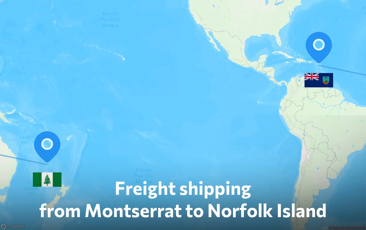 Shipping route from Montserrat to Norfolk Island