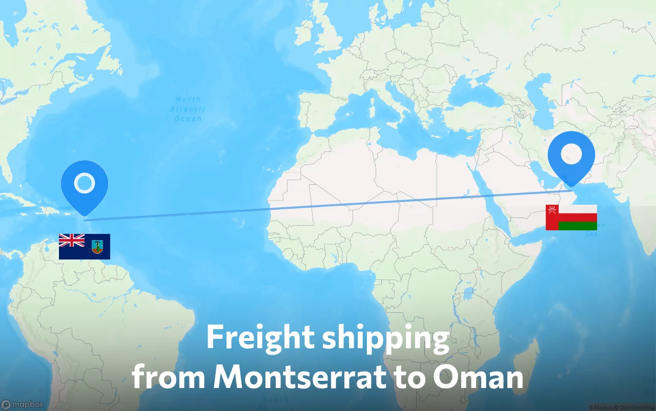 Shipping route from Montserrat to Oman
