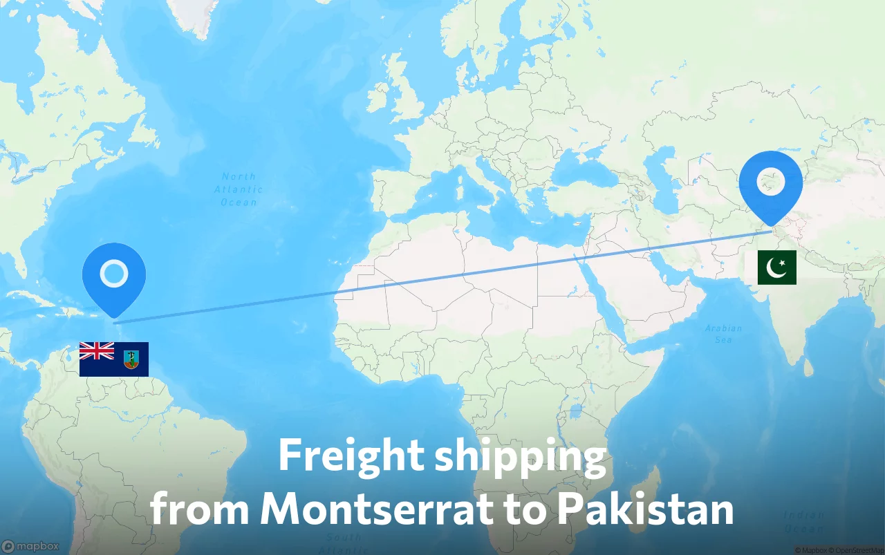 Shipping route from Montserrat to Pakistan