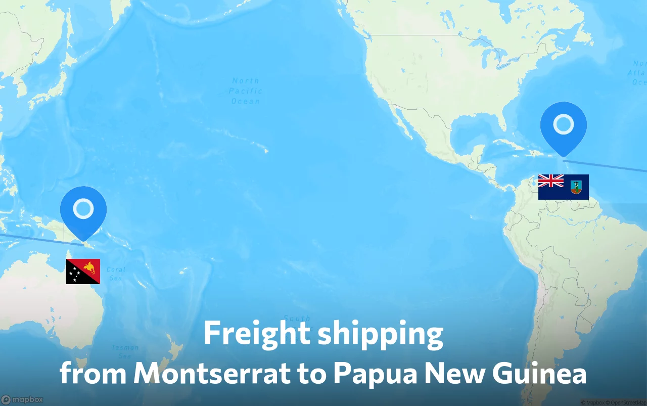 Shipping route from Montserrat to Papua New Guinea