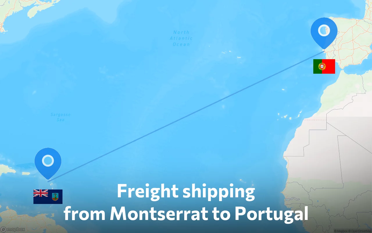 Shipping route from Montserrat to Portugal