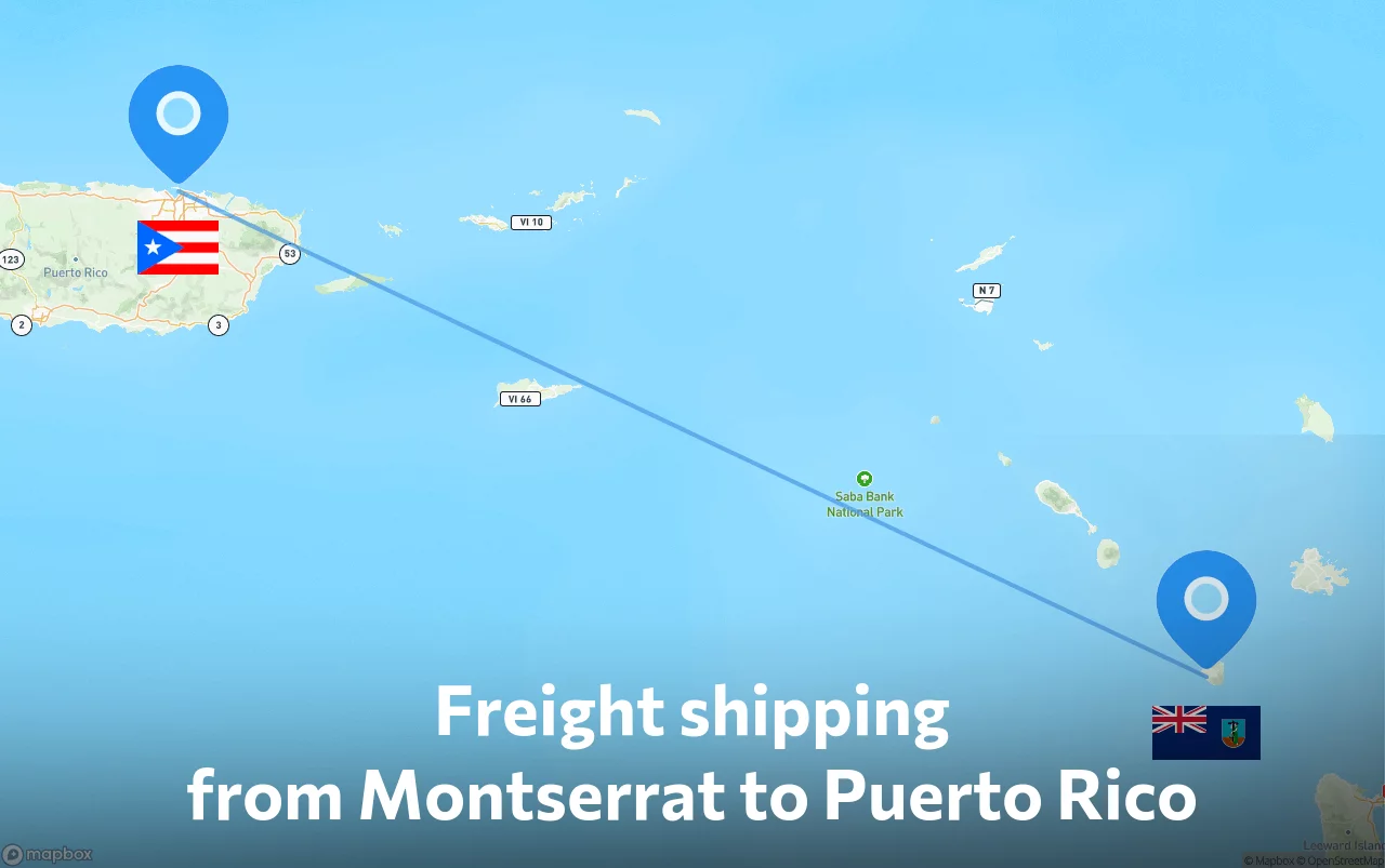 Shipping route from Montserrat to Puerto Rico