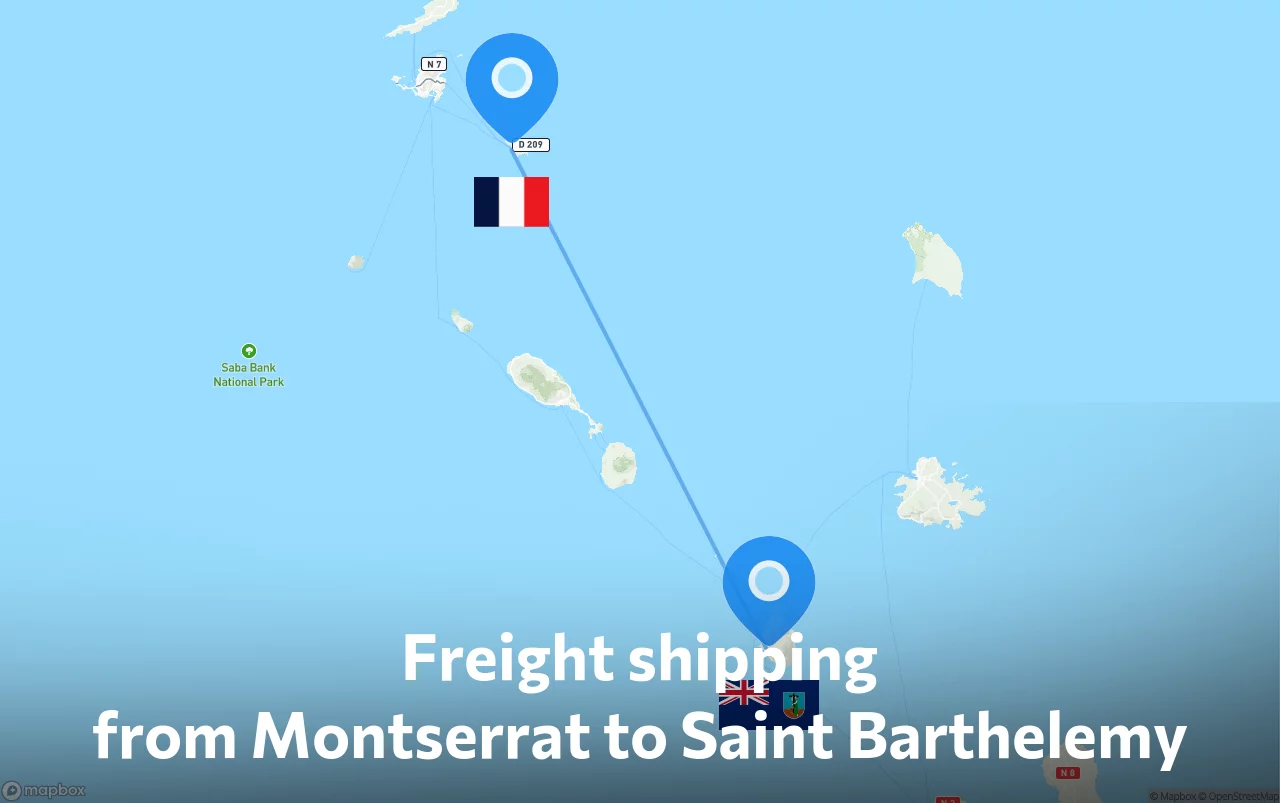 Shipping route from Montserrat to Saint Barthelemy