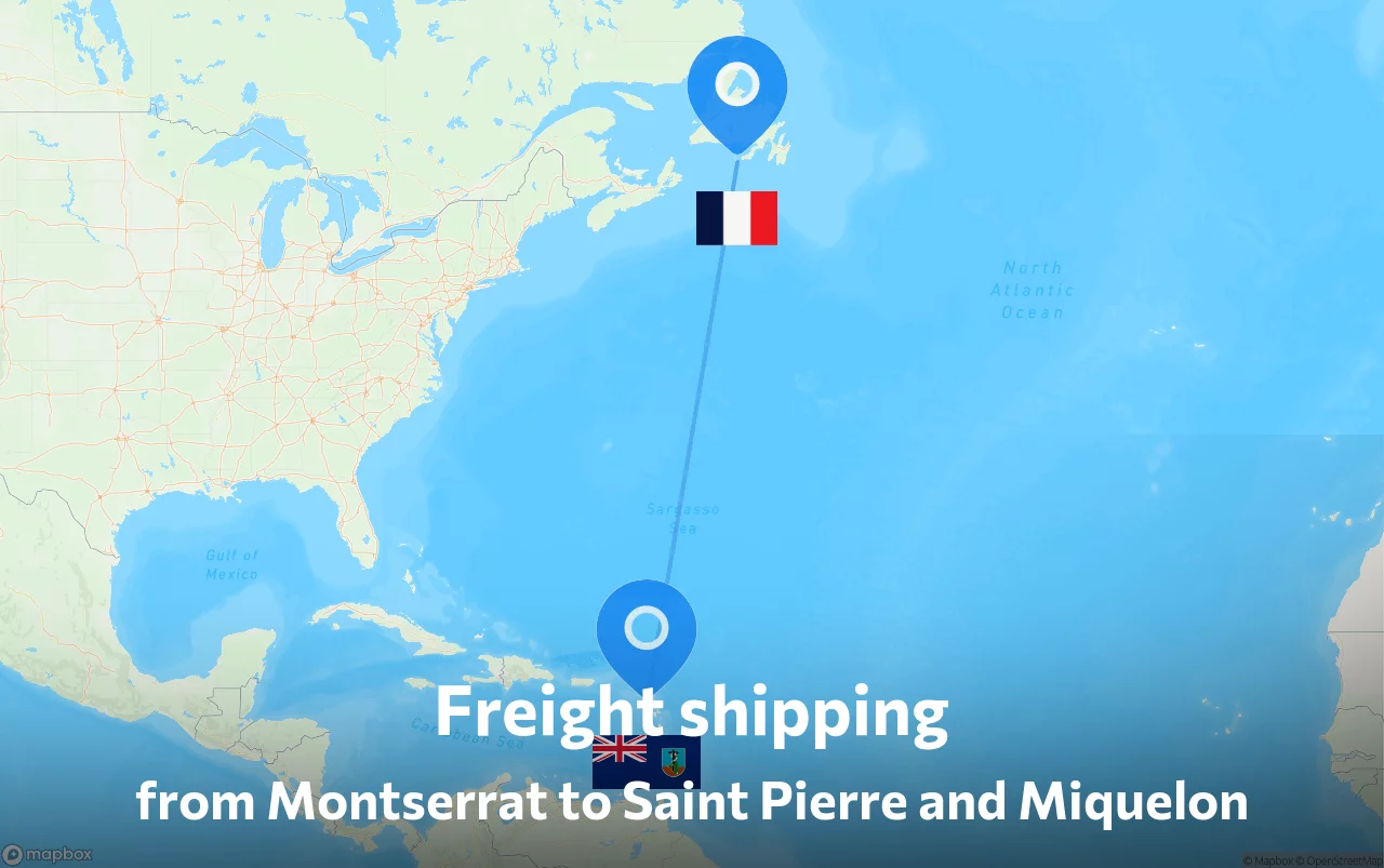 Shipping route from Montserrat to Saint Pierre and Miquelon