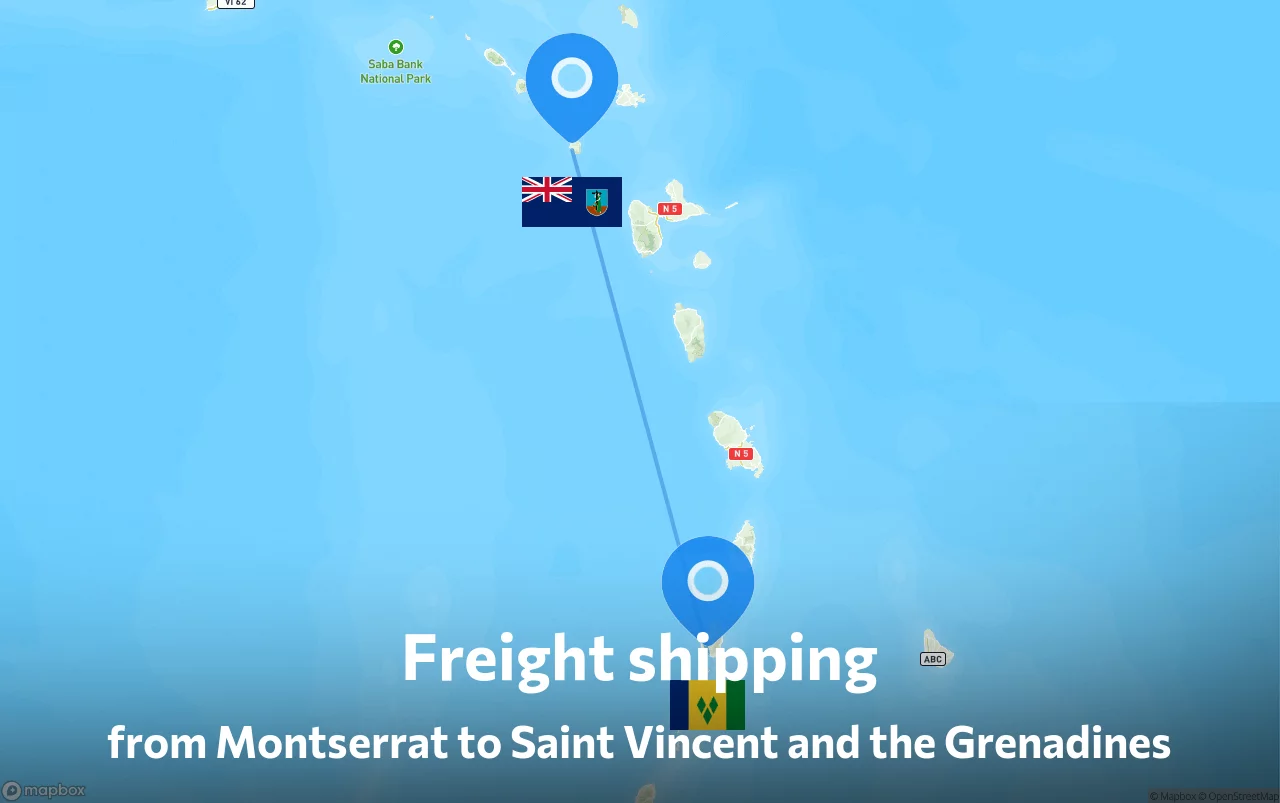 Shipping route from Montserrat to Saint Vincent and the Grenadines